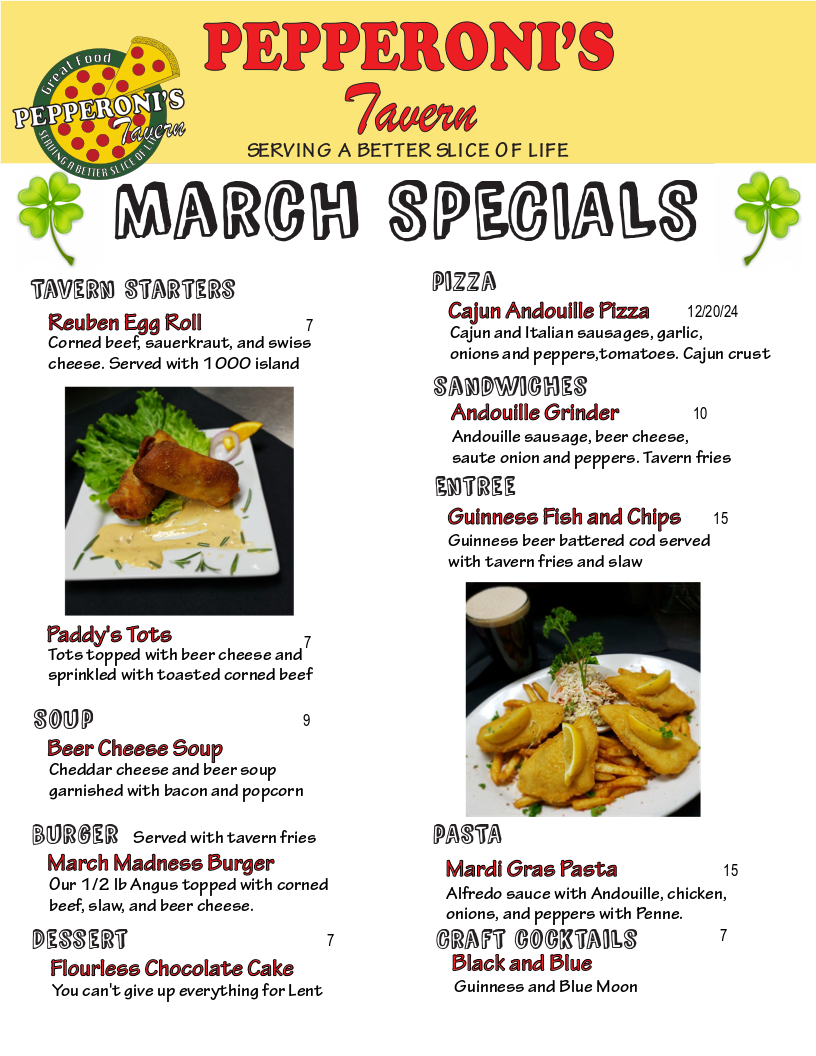Monthly Specials Pepperoni's Tavern
